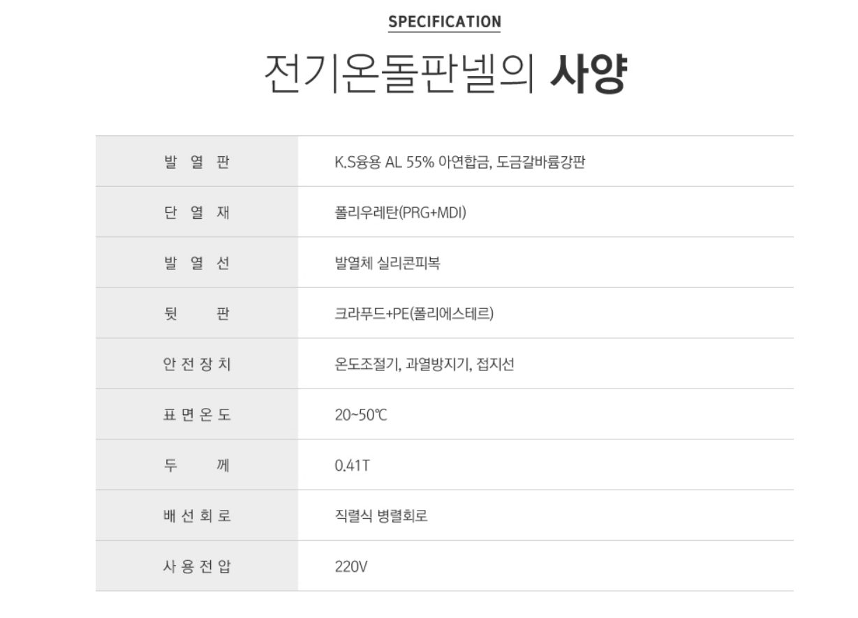 탄소섬유난방 전기온돌판넬 사양 인성에너지